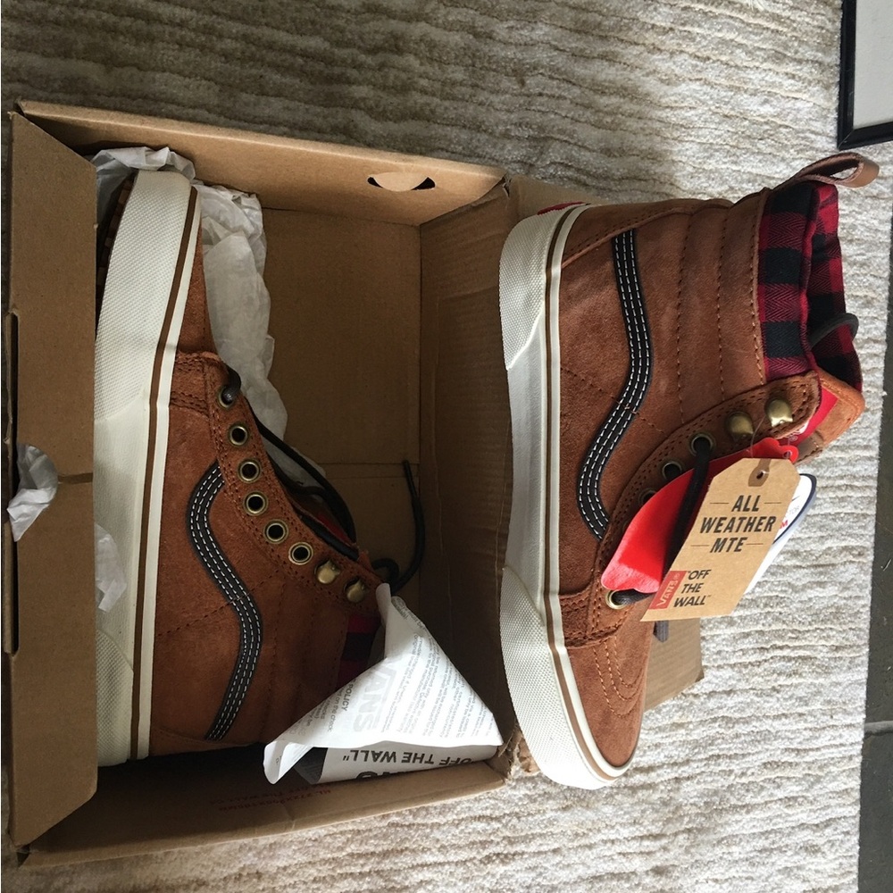 Vans Brown and Red High-Top Sneakers
